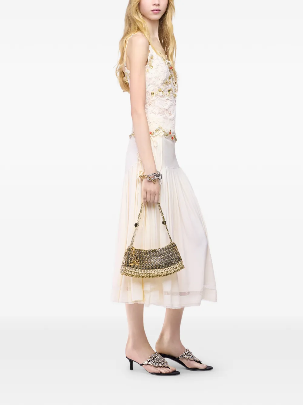 Rabanne Top met geborduurd kant Beige