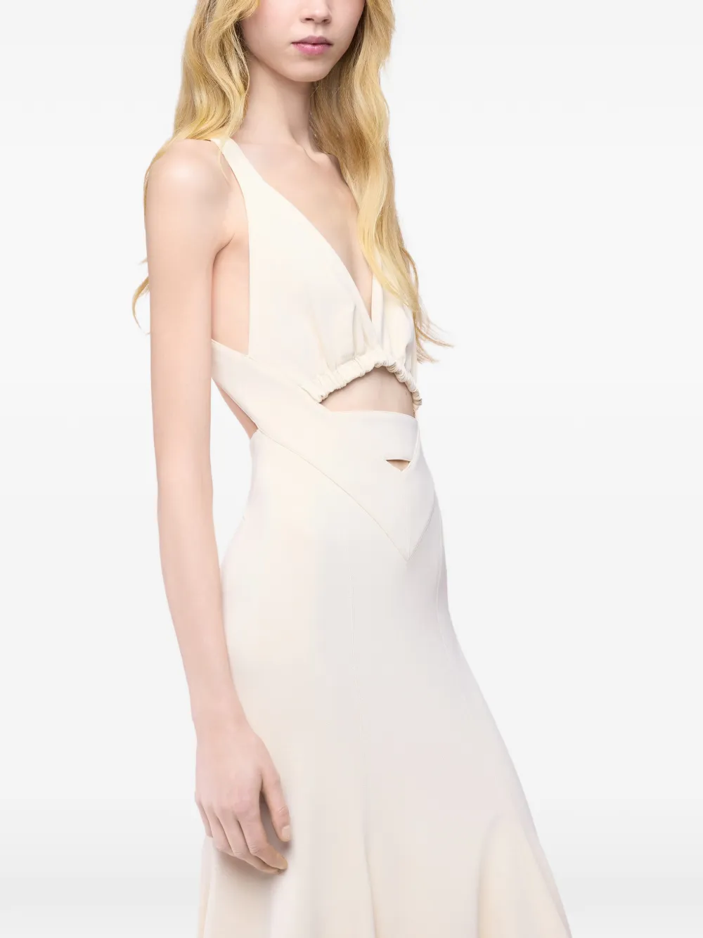 Rabanne Midi-jurk met gekruiste bandjes en uitgesneden details Beige