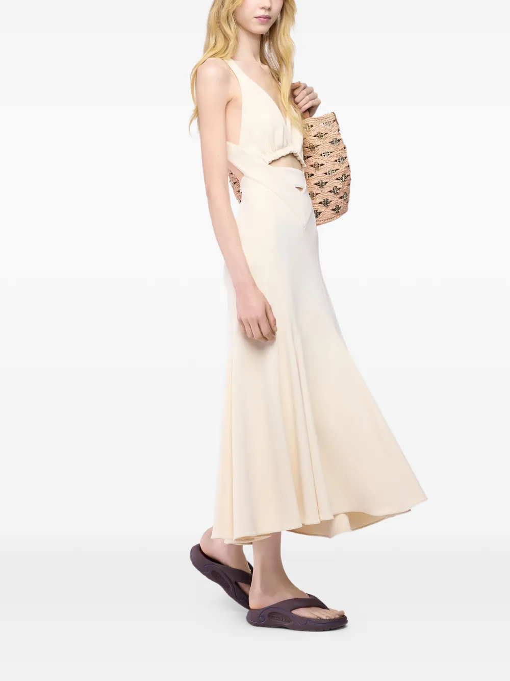Rabanne Midi-jurk met gekruiste bandjes en uitgesneden details Beige