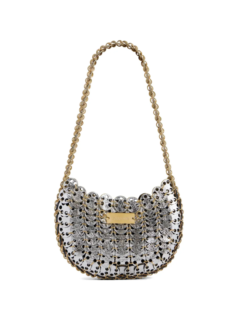 Rabanne Moon Flip bicolor leather-pastilles shoulder bag - Argento
