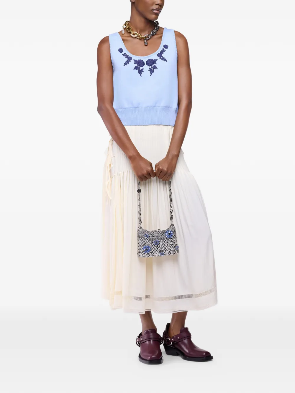Rabanne Tanktop met geborduurde bloemen Blauw