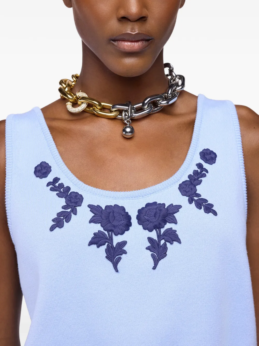 Rabanne Tanktop met geborduurde bloemen Blauw