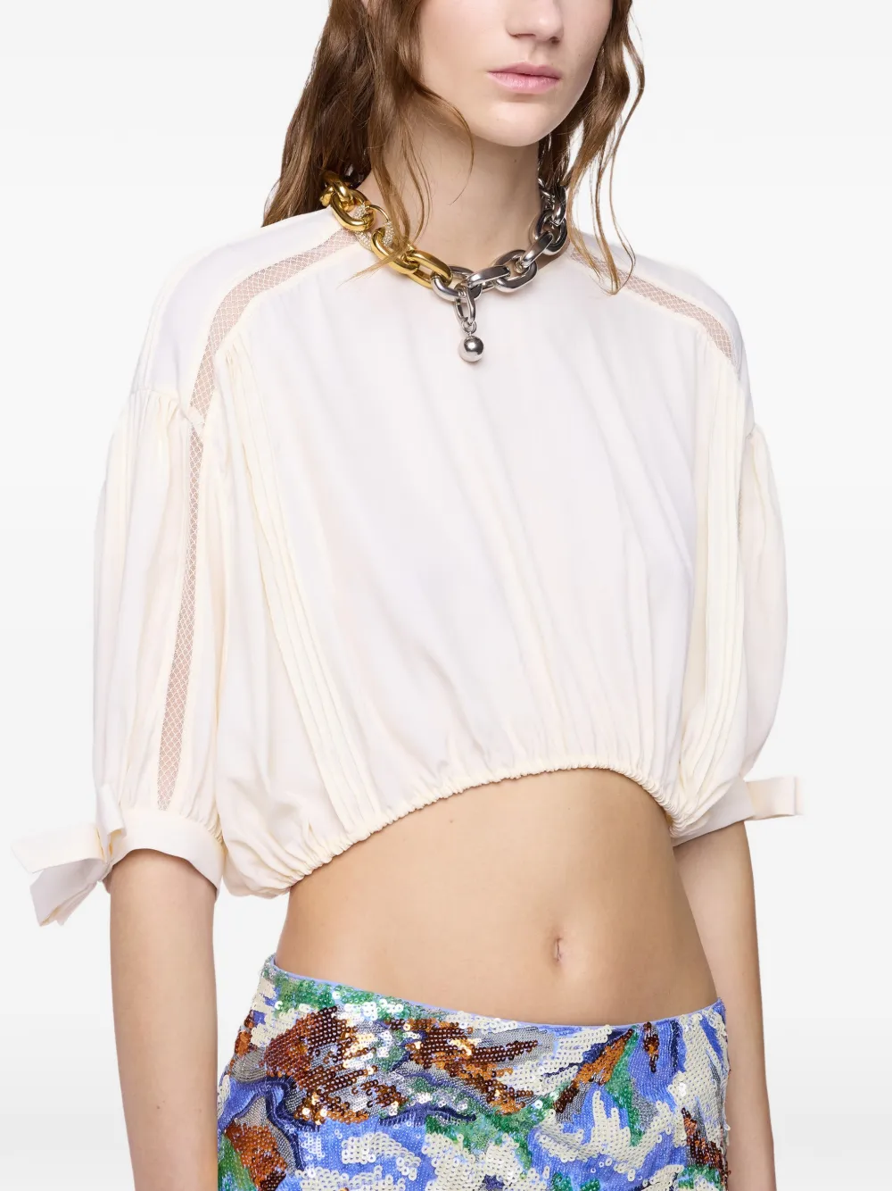 Rabanne Cropped top met pofmouwen Beige
