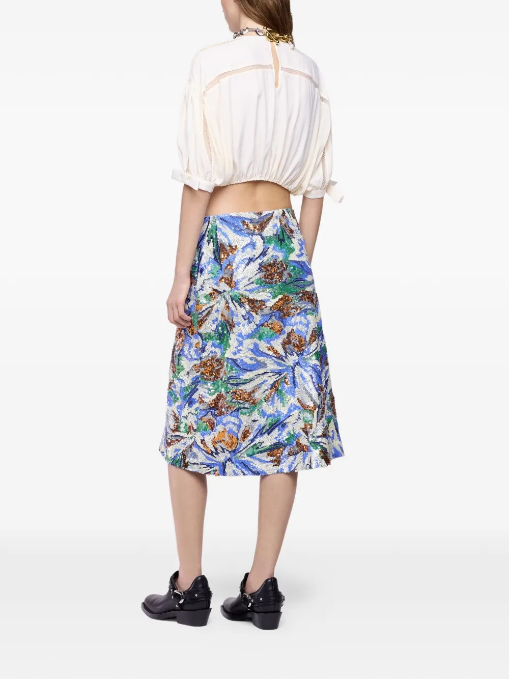 Rabanne Cropped top met pofmouwen Beige