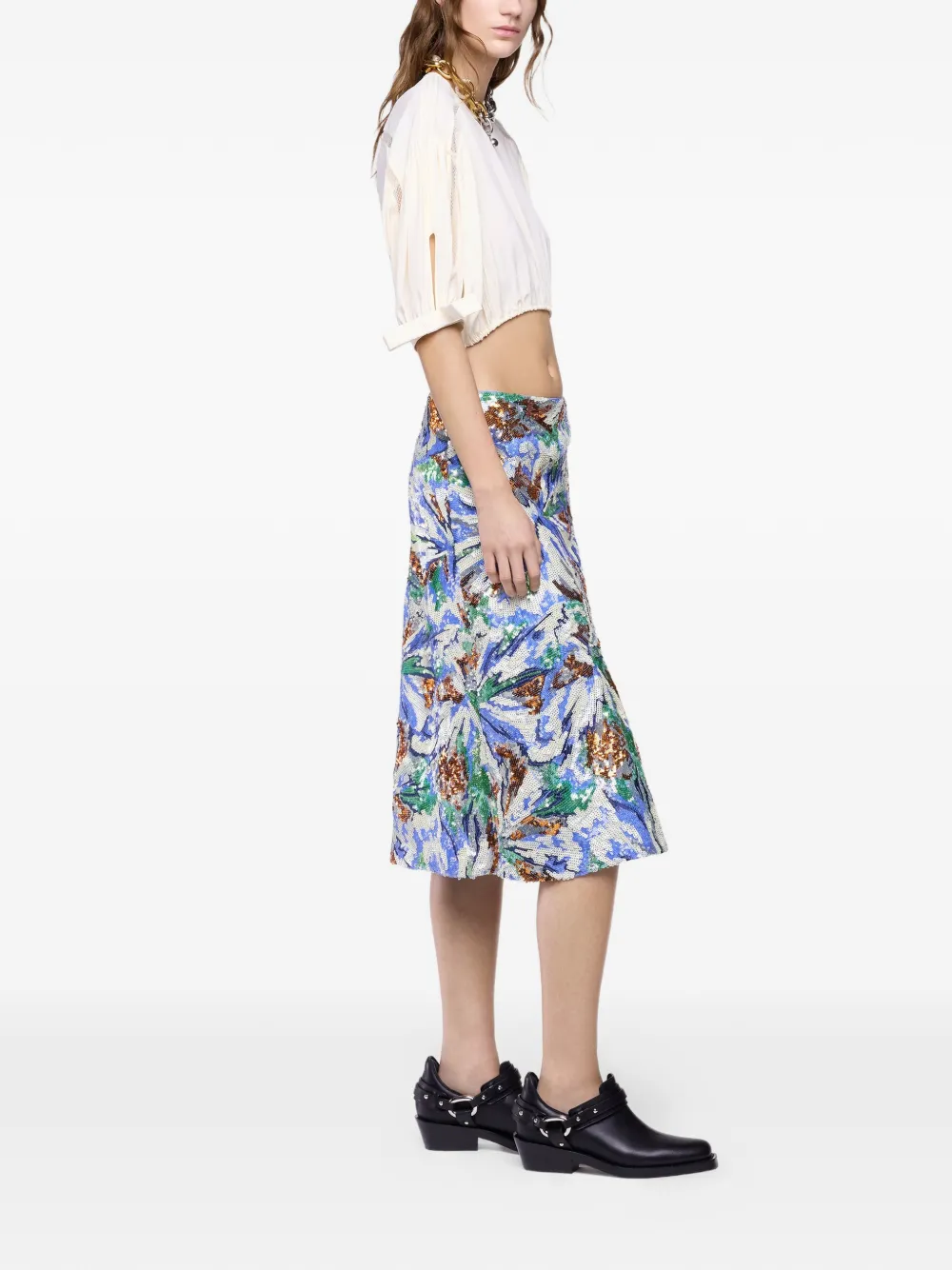 Rabanne Cropped top met pofmouwen Beige