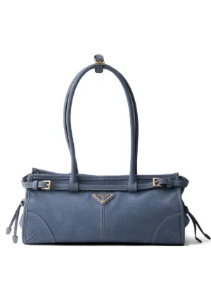 PRADA デニム ハンドバッグ Prada ボニー デニム＆レザーハンドバッグ M | ブルー | FARFETCH JP