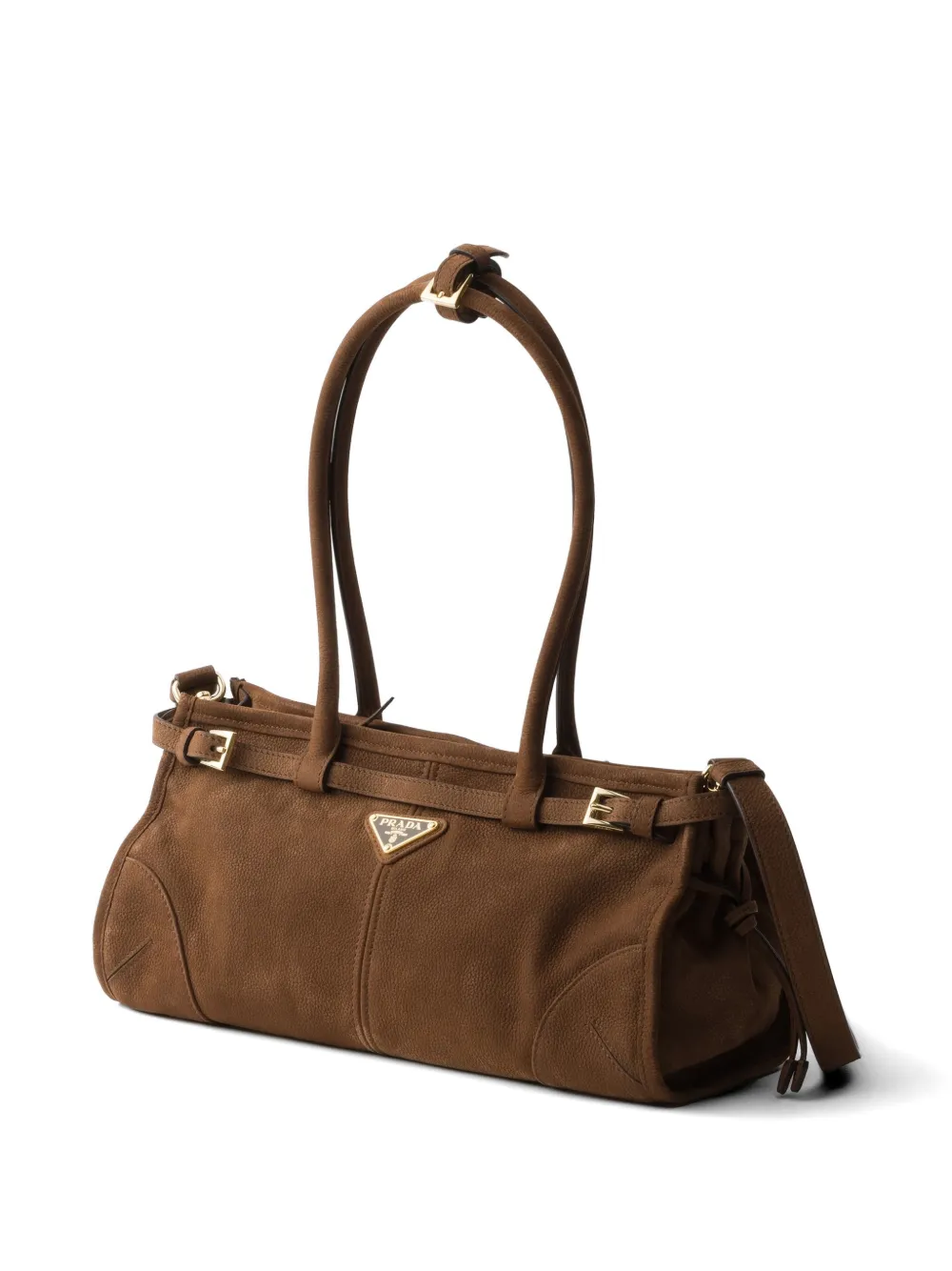 Prada Bonnie medium nubuck leren handtas Bruin