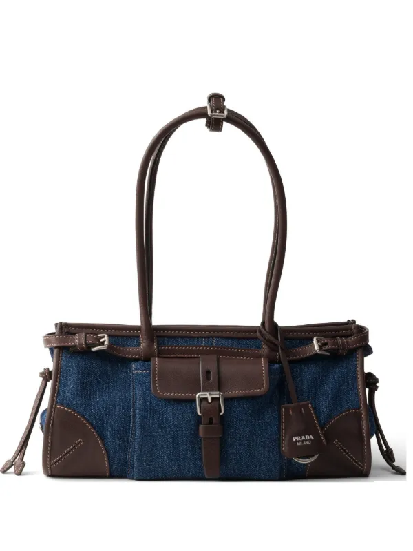 Prada ボニー デニム＆レザーハンドバッグ M | ブルー | FARFETCH JP