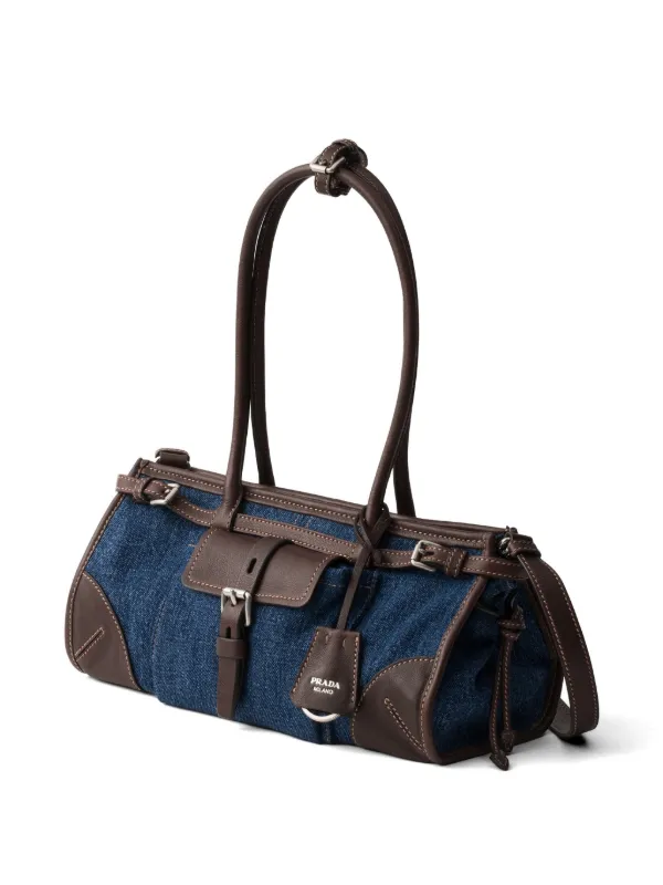 Prada ボニー デニム＆レザーハンドバッグ M | ブルー | FARFETCH JP
