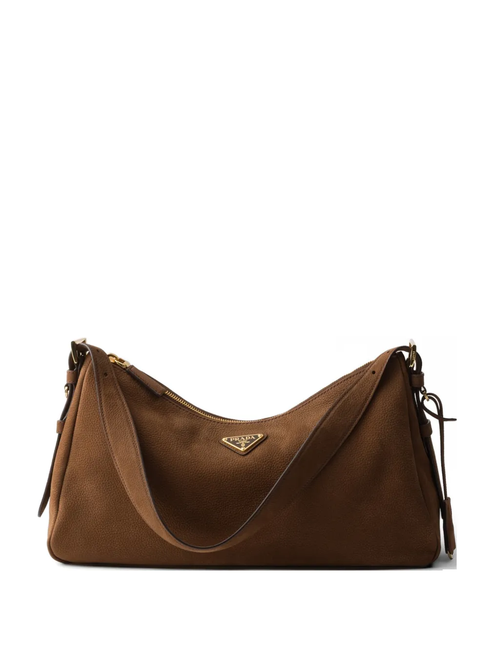 Prada Aimée large nubuck leather shoulder bag - Marrone