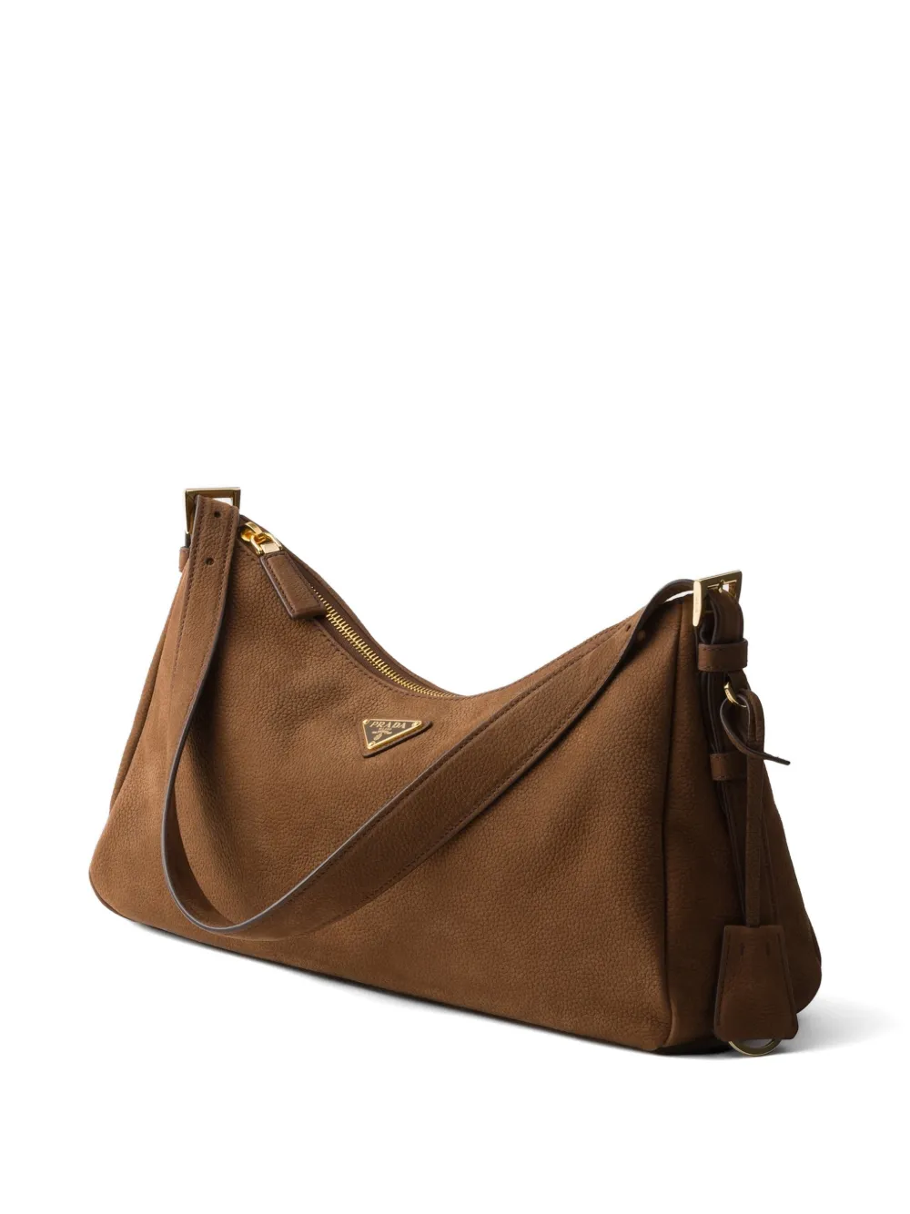 Prada Aimée grote nubuck leren schoudertas Bruin