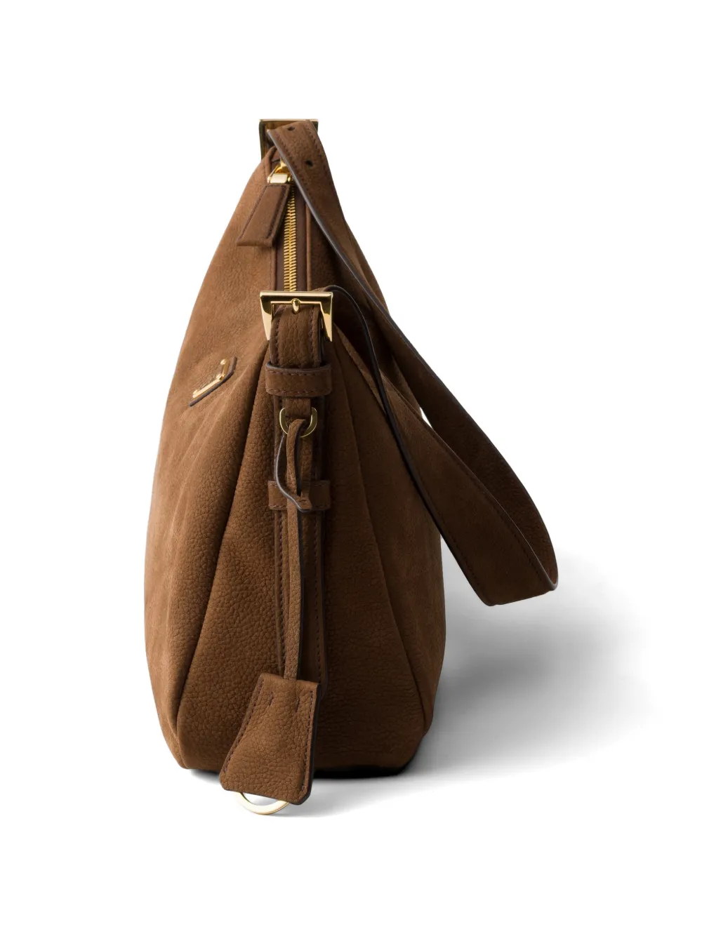 Prada Aimée grote nubuck leren schoudertas Bruin