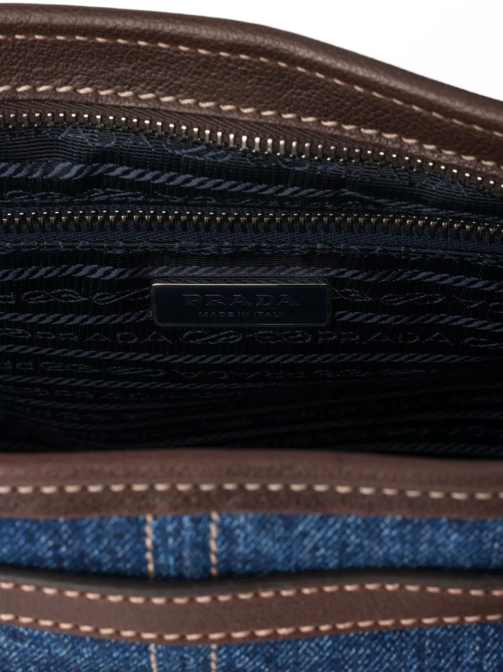 Prada Bonnie grote denim en leren handtas Blauw