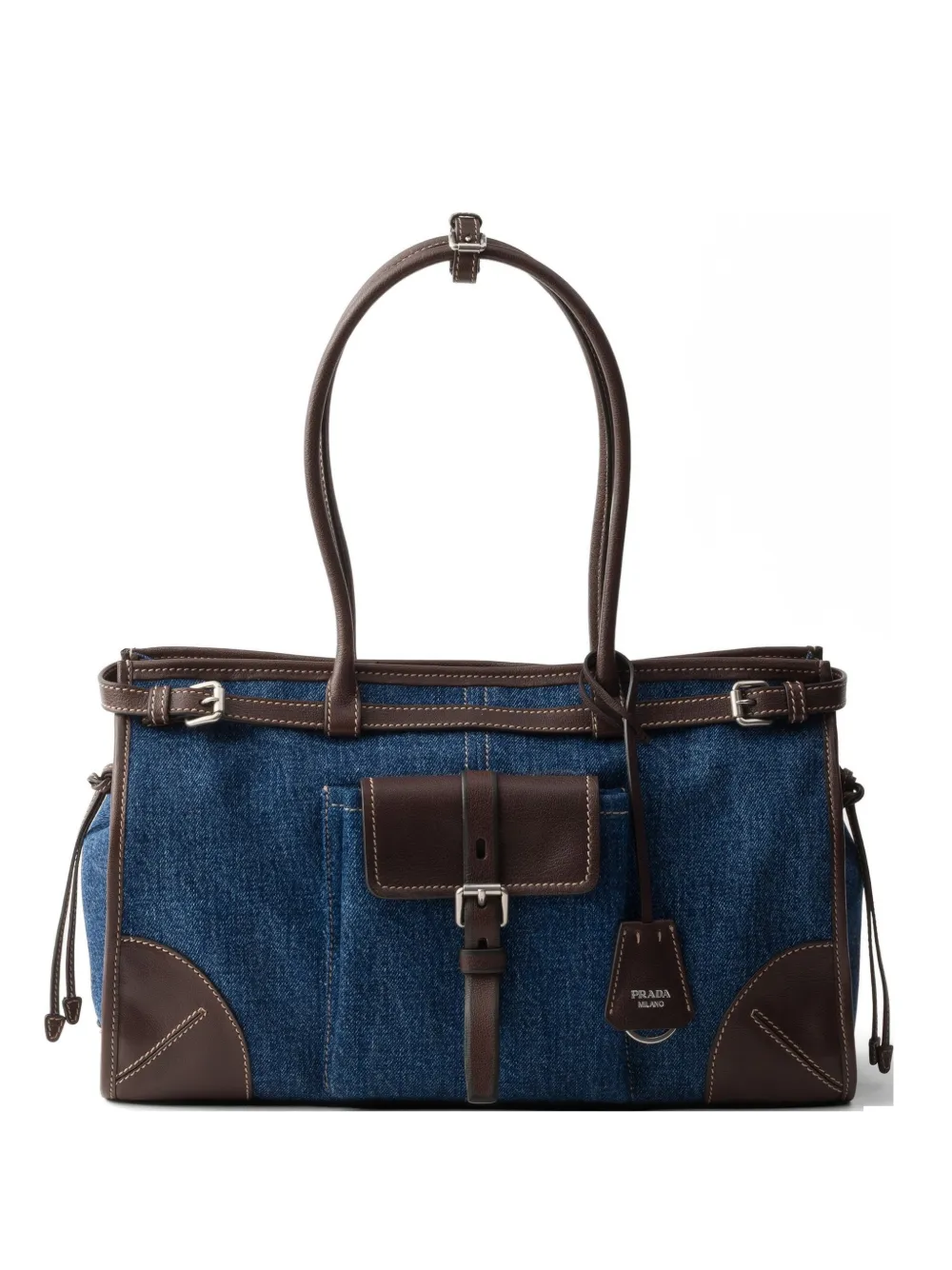 Prada Borsa a mano Bonnie grande in denim e pelle - Blu