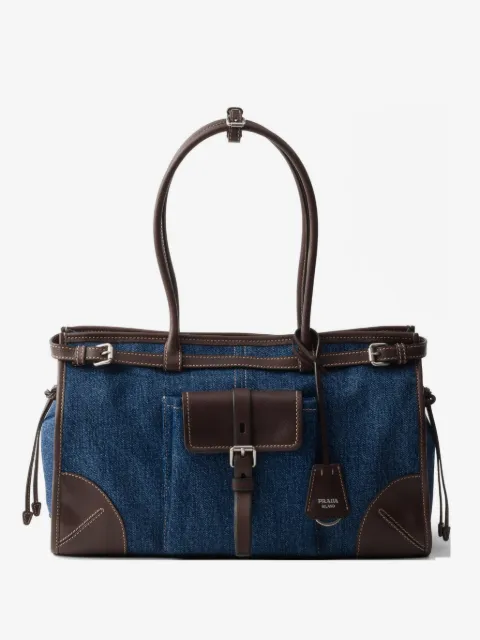Prada Bonnie large denim and leather handbag
