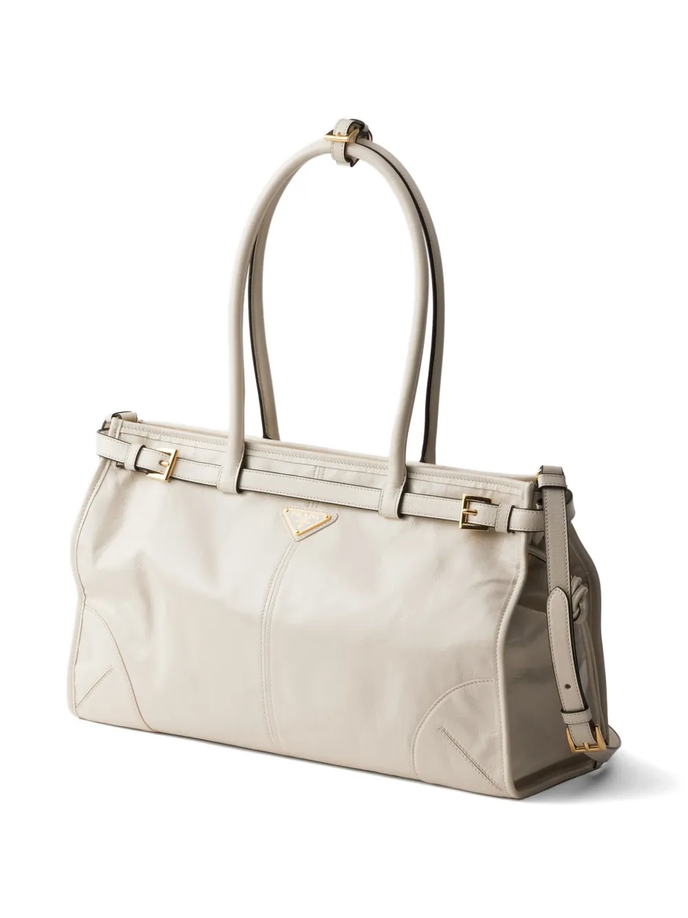 Prada Bonnie grote leren handtas Beige