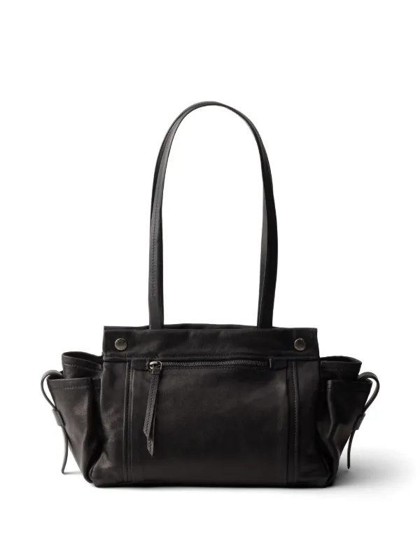 Prada ルート レザーハンドバッグ M | ブラック | FARFETCH JP