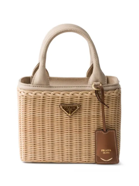 Prada small wicker and canvas tote bag