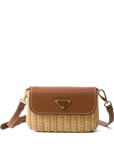 Prada small wicker and leather shoulder bag