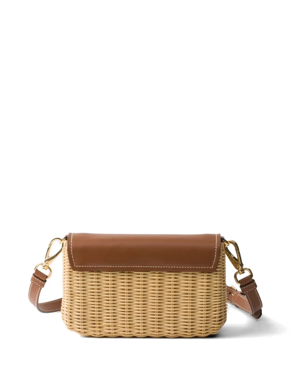 Prada Kleine rieten en leren schoudertas Beige