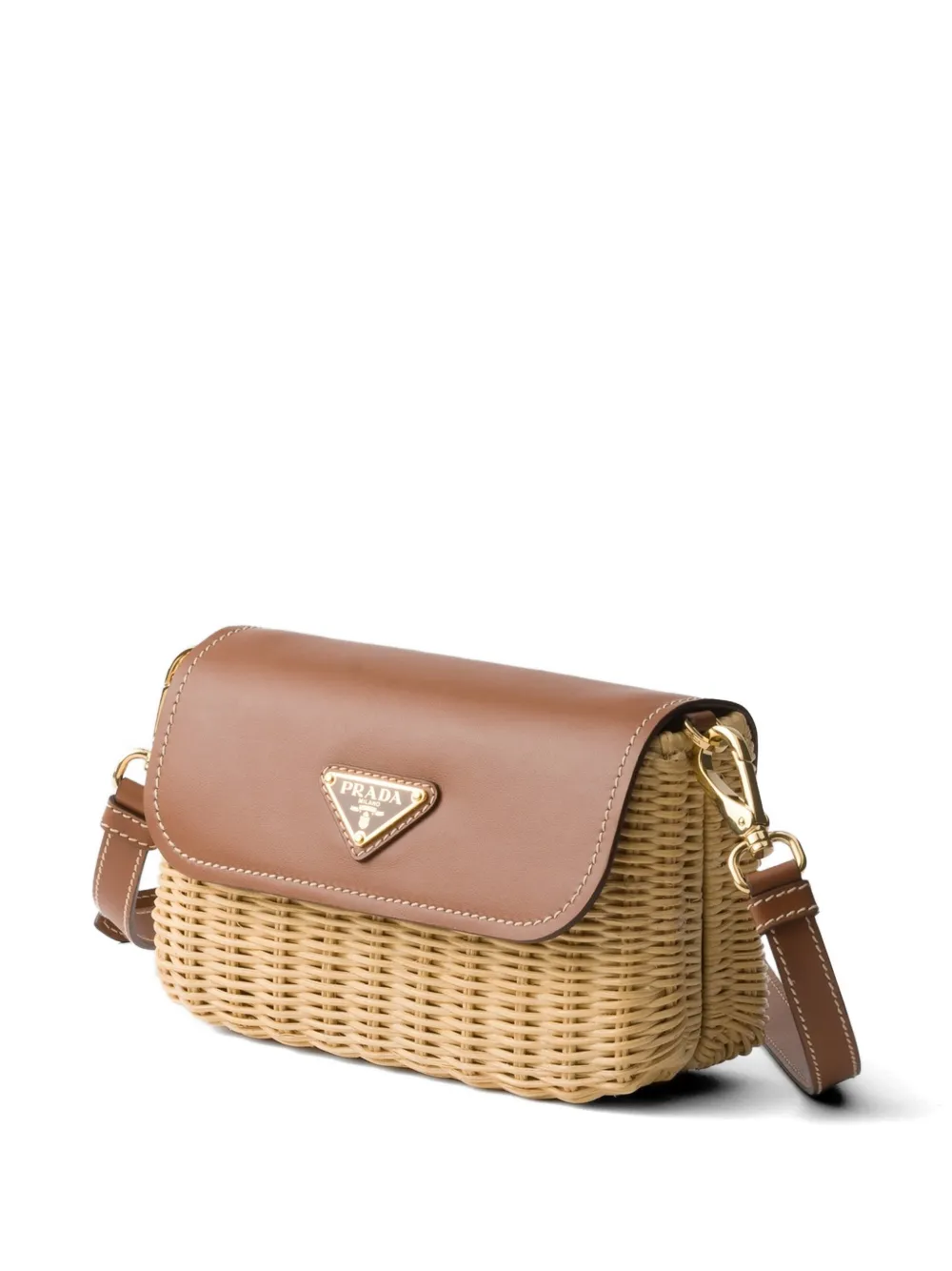 Prada Kleine rieten en leren schoudertas Beige