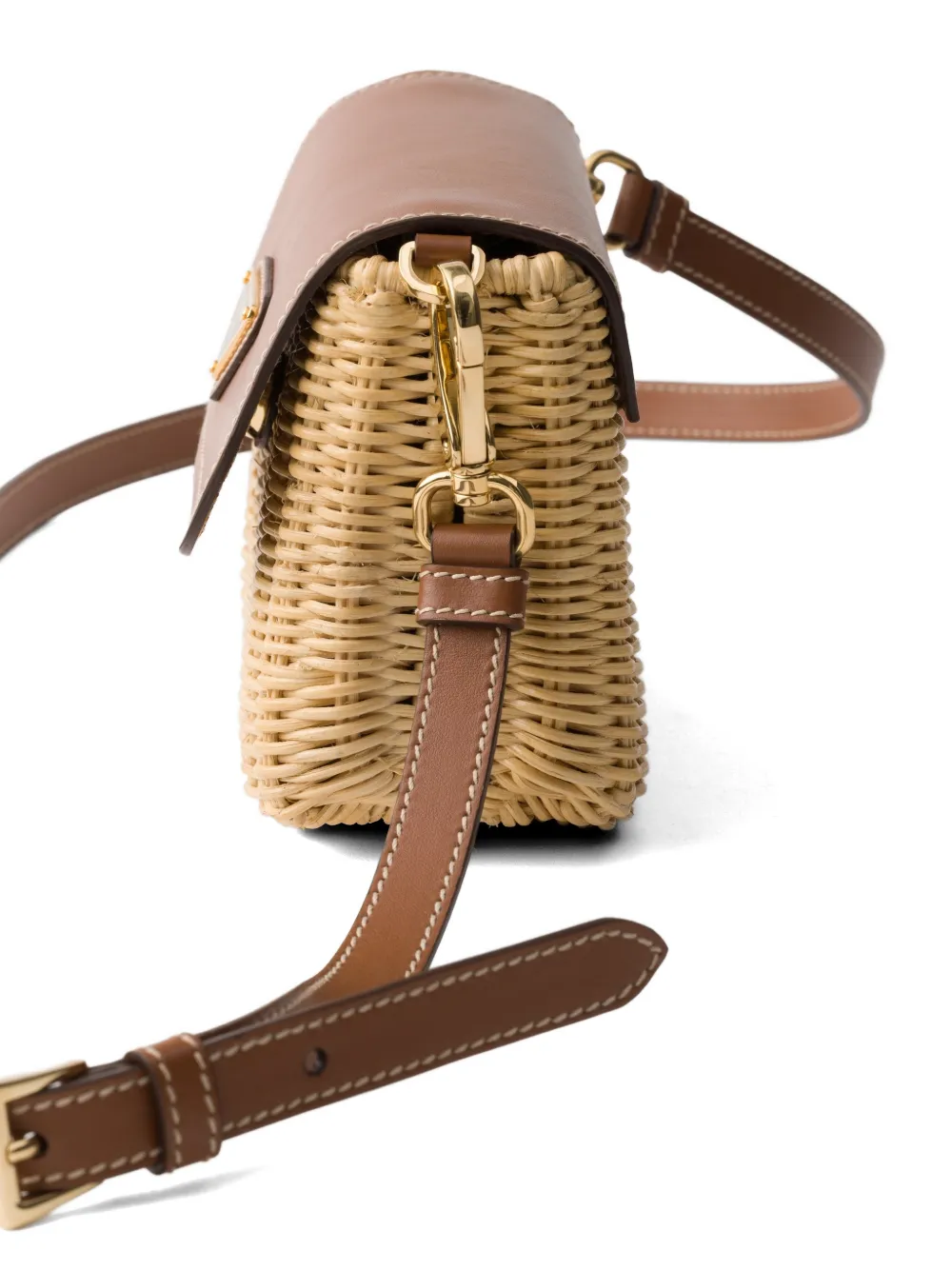 Prada Kleine rieten en leren schoudertas Beige