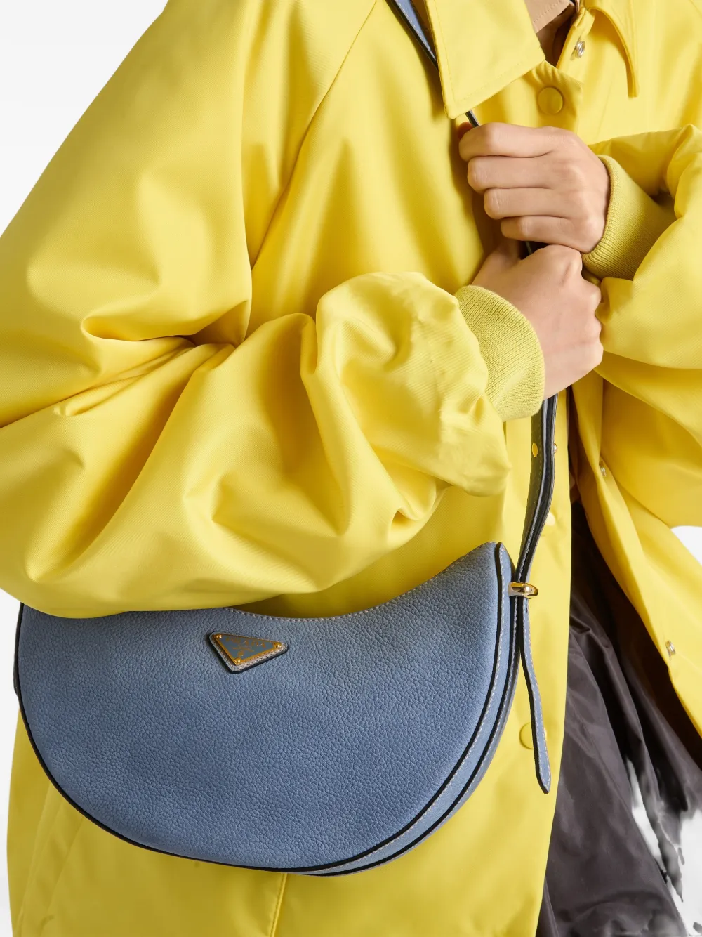 Prada Arqué kleine nubuck leren tas Blauw