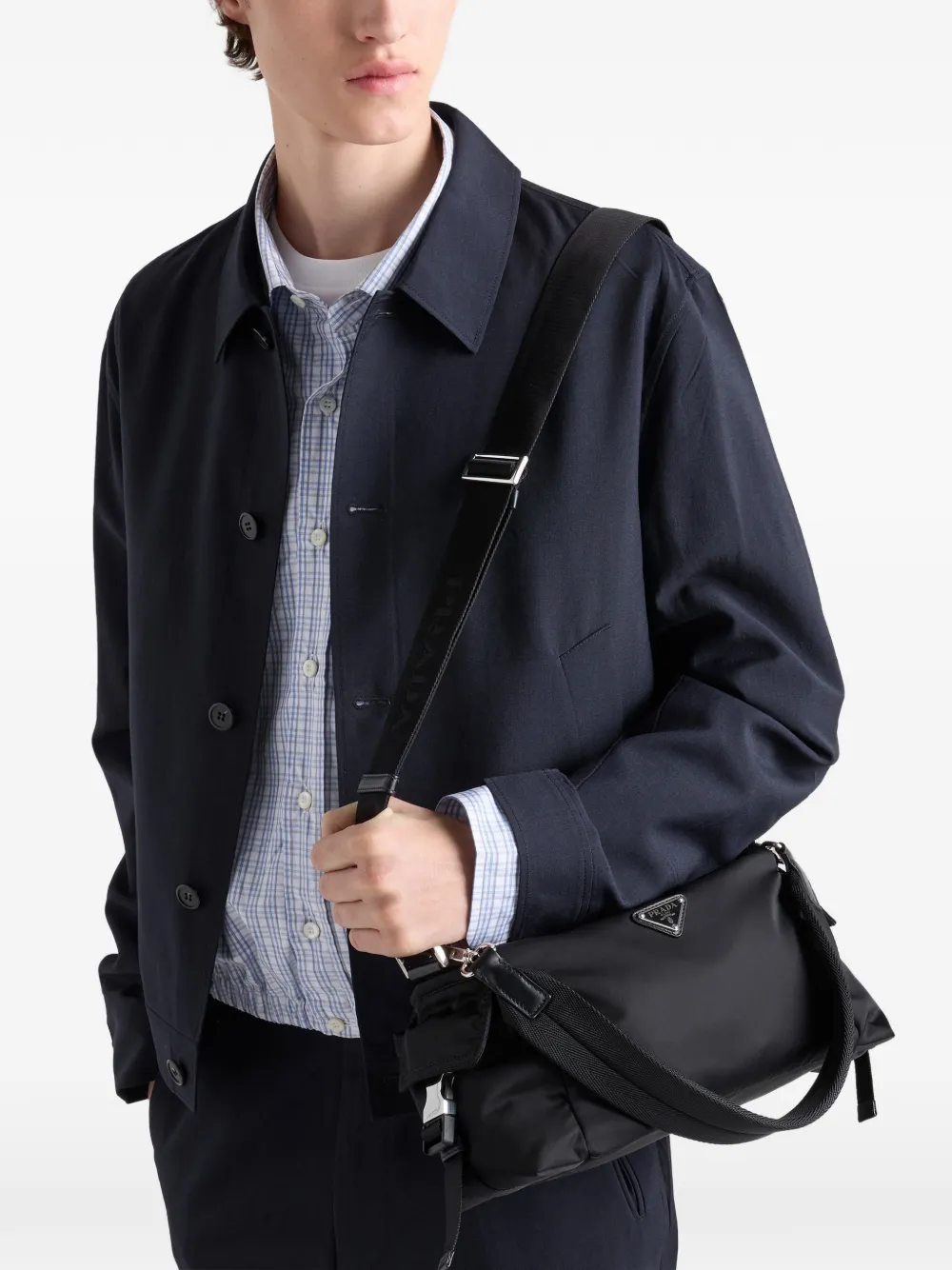 Prada Explore Re-Nylon en leren tas Zwart