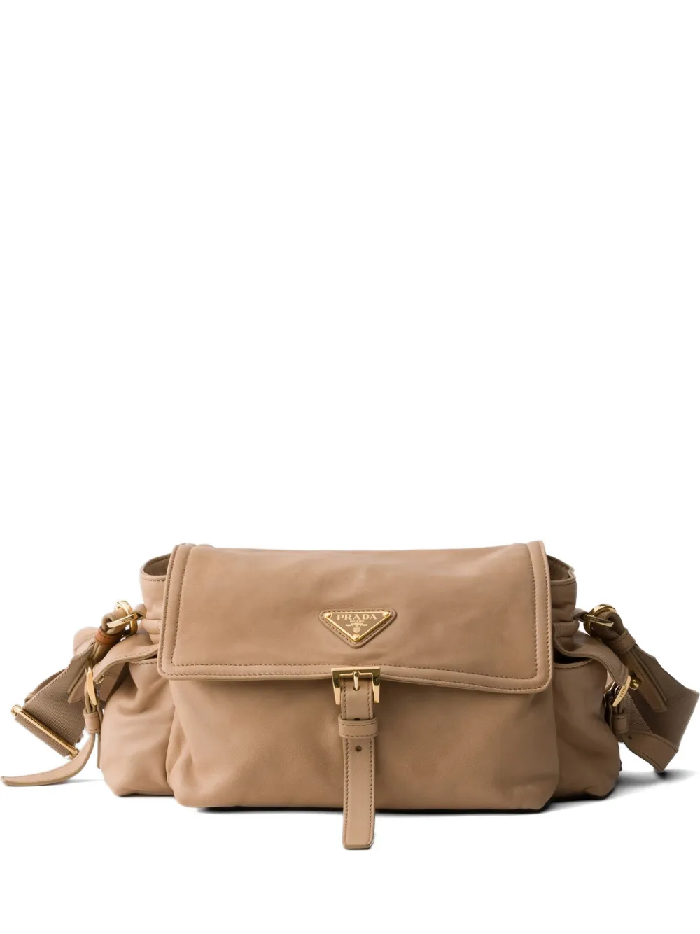 Prada Explore medium nappa leather shoulder bag with flap - Toni neutri