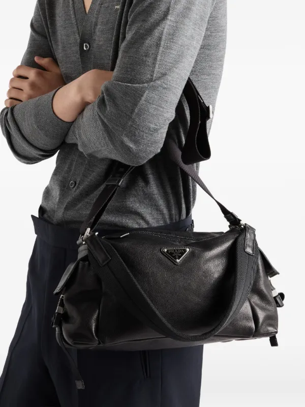 Prada Explore Leather Shoulder Bag | Black | FARFETCH JO