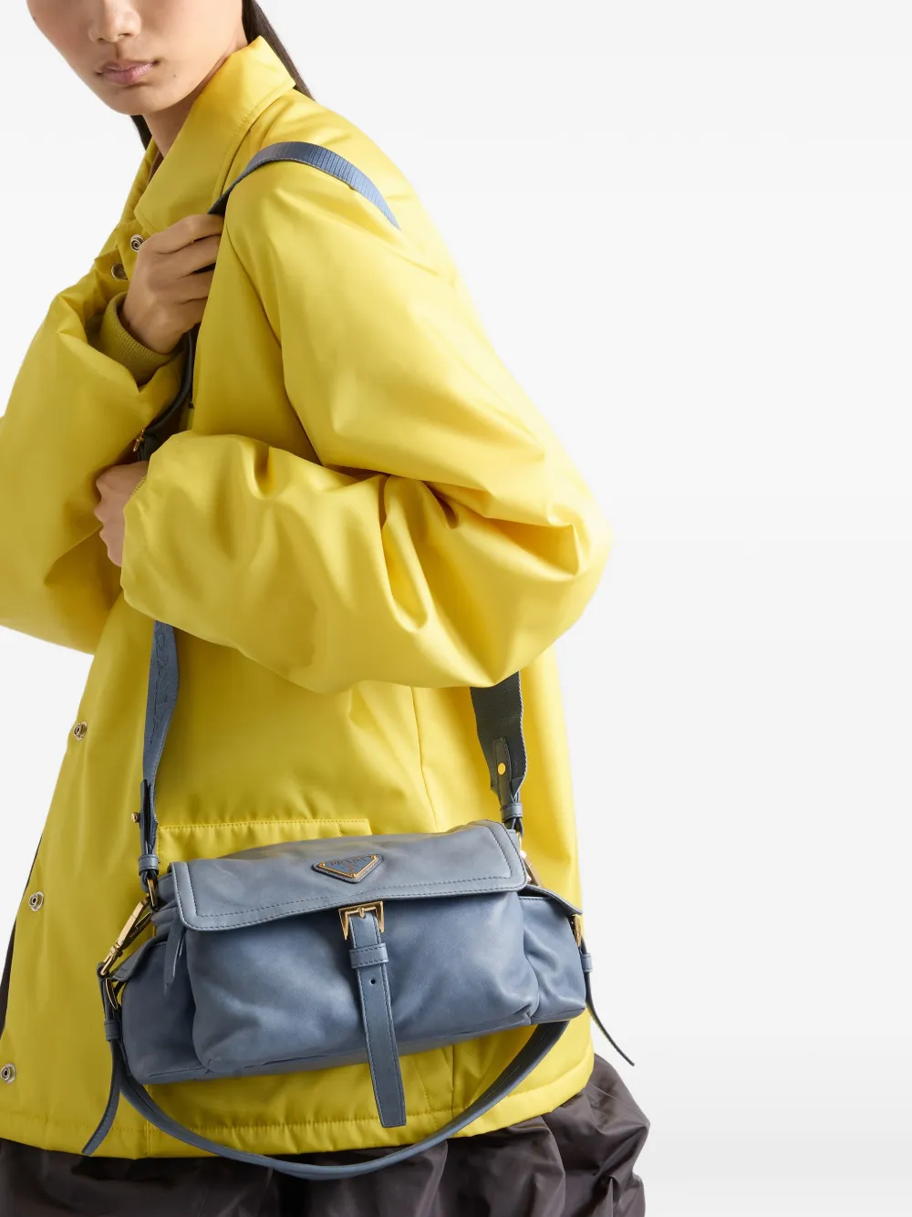 Prada Explore Medium Nappa Leather Shoulder Bag With Flap In Blue