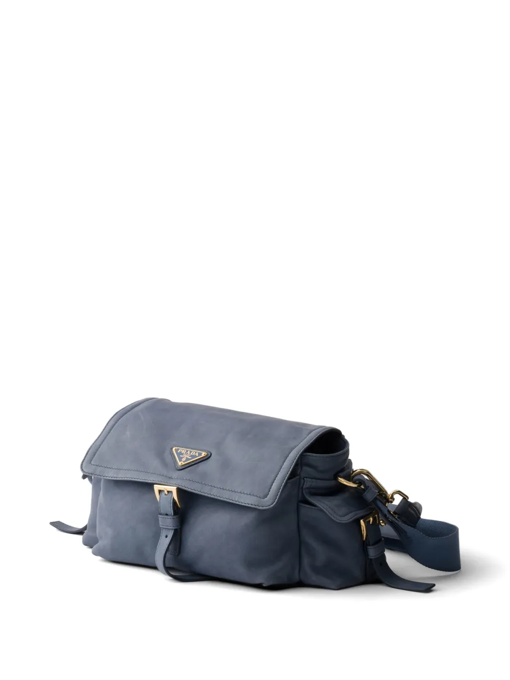 Prada Explore Medium Nappa Leather Shoulder Bag With Flap In Blue