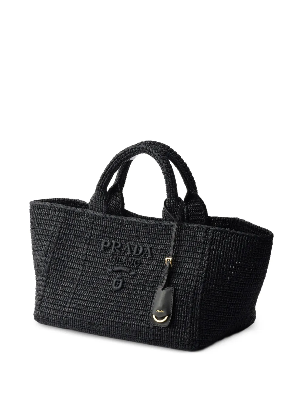 Prada large crochet tote bag with leather details - Nero