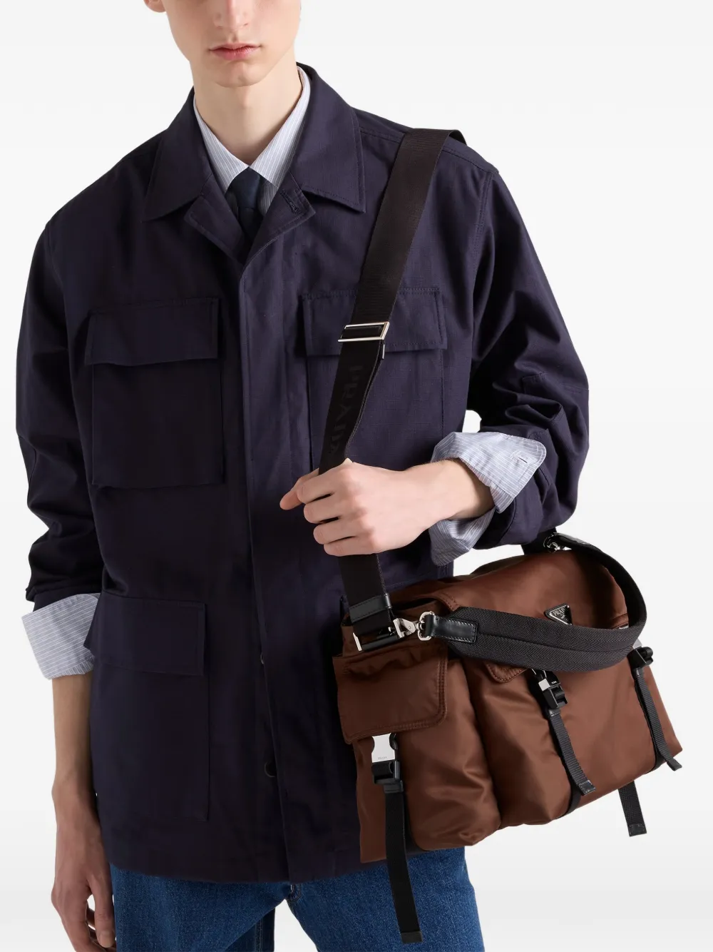  Prada Explore Re-nylon And Leather Bag - Brown 