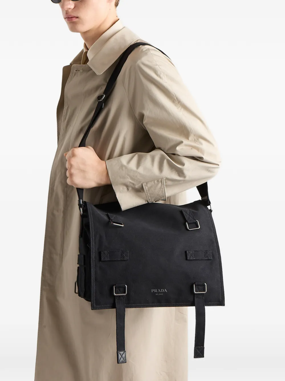 Prada Canvas Shoulder Bag - Black 