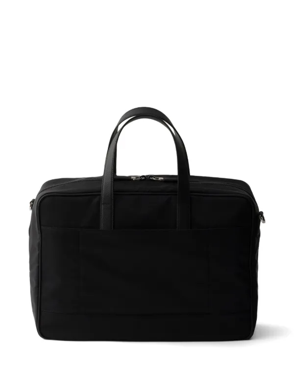 プラダ レザー ロゴ ハンド ビジネス バッグ ブラック 黒 Prada リナイロン＆サフィアーノレザー ビジネスバッグ | ブラック