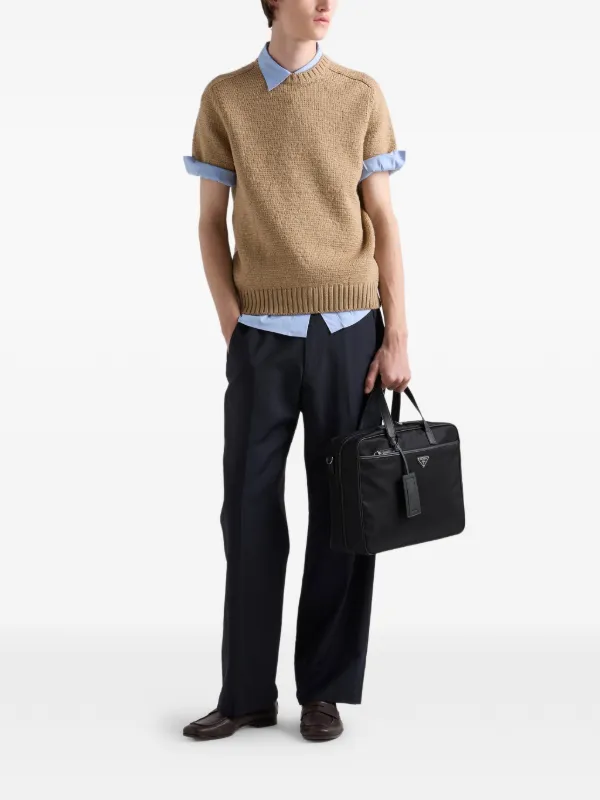 Prada リナイロン＆サフィアーノレザー ビジネスバッグ | ブラック