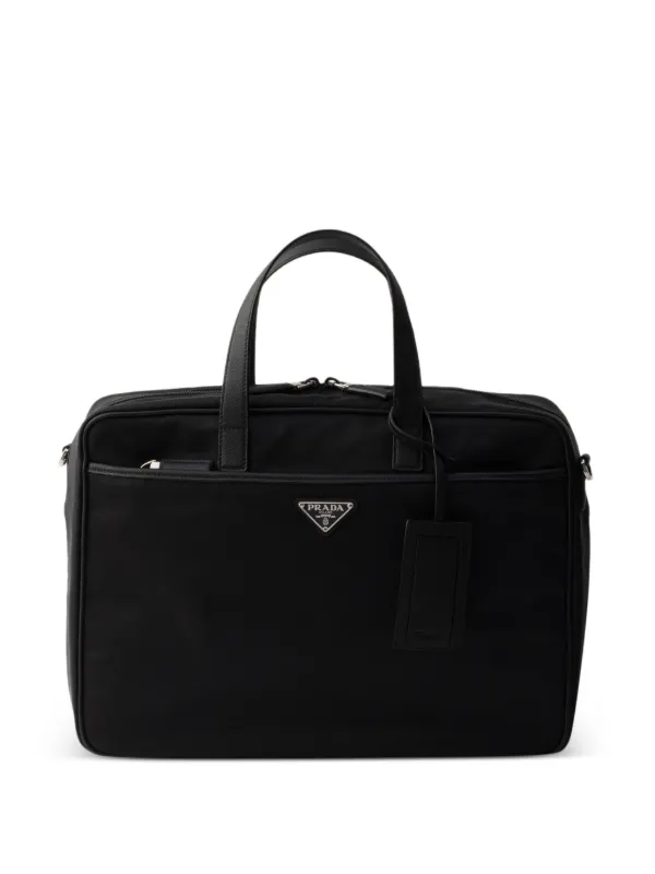 プラダ レザー ロゴ ハンド ビジネス バッグ ブラック 黒 Prada リナイロン＆サフィアーノレザー ビジネスバッグ | ブラック