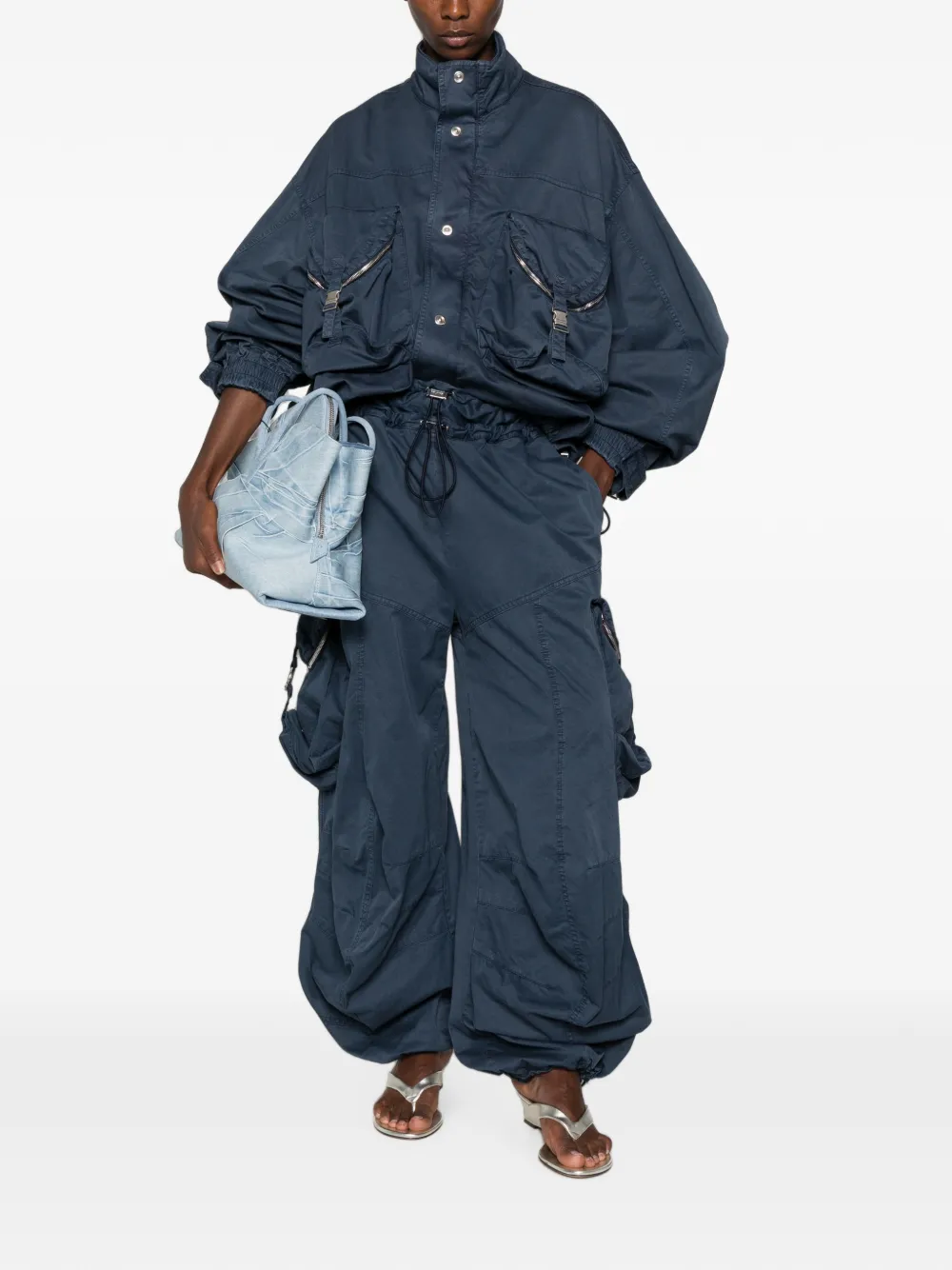 Attico Cargo-pocket Bomber Jacket In Blue