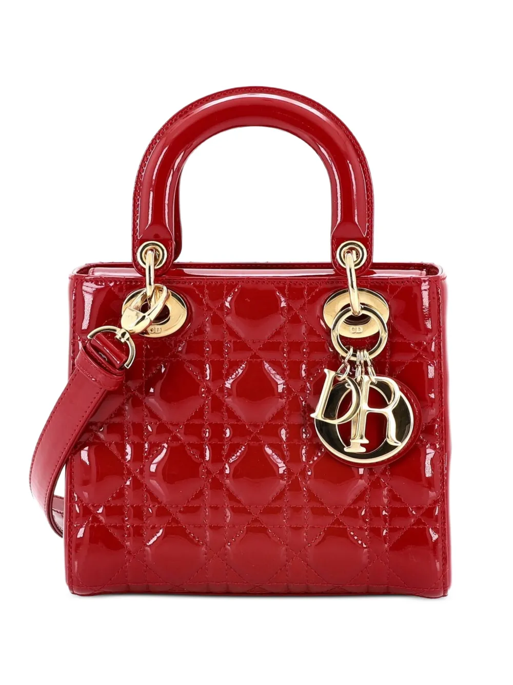 Christian Dior Pre-Owned Lady Dior Bag Cannage Quilt Patent Small satchel - Rosso