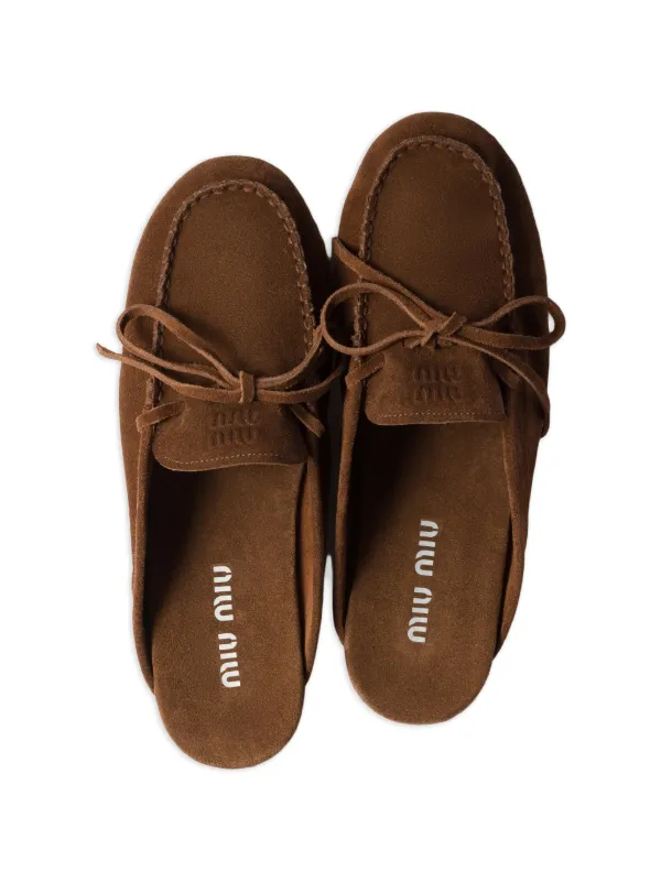 Miu Miu Suede Deck Mules | Brown | FARFETCH