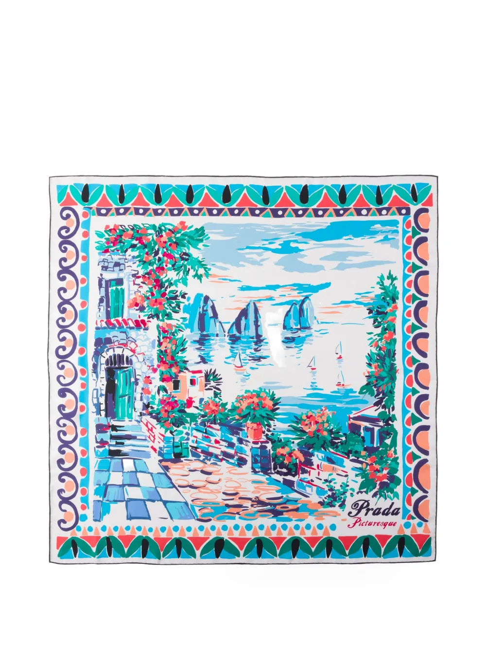 Prada printed silk twill scarf 90 X 90 cm - Bianco