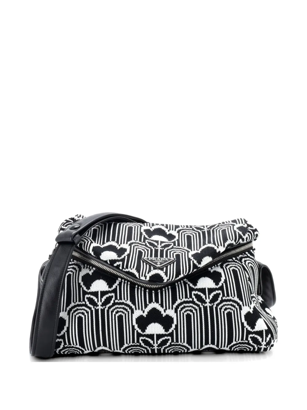 Prada Pre-Owned Signaux Shoulder Bag Jacquard Knit Medium hobo bag - Nero