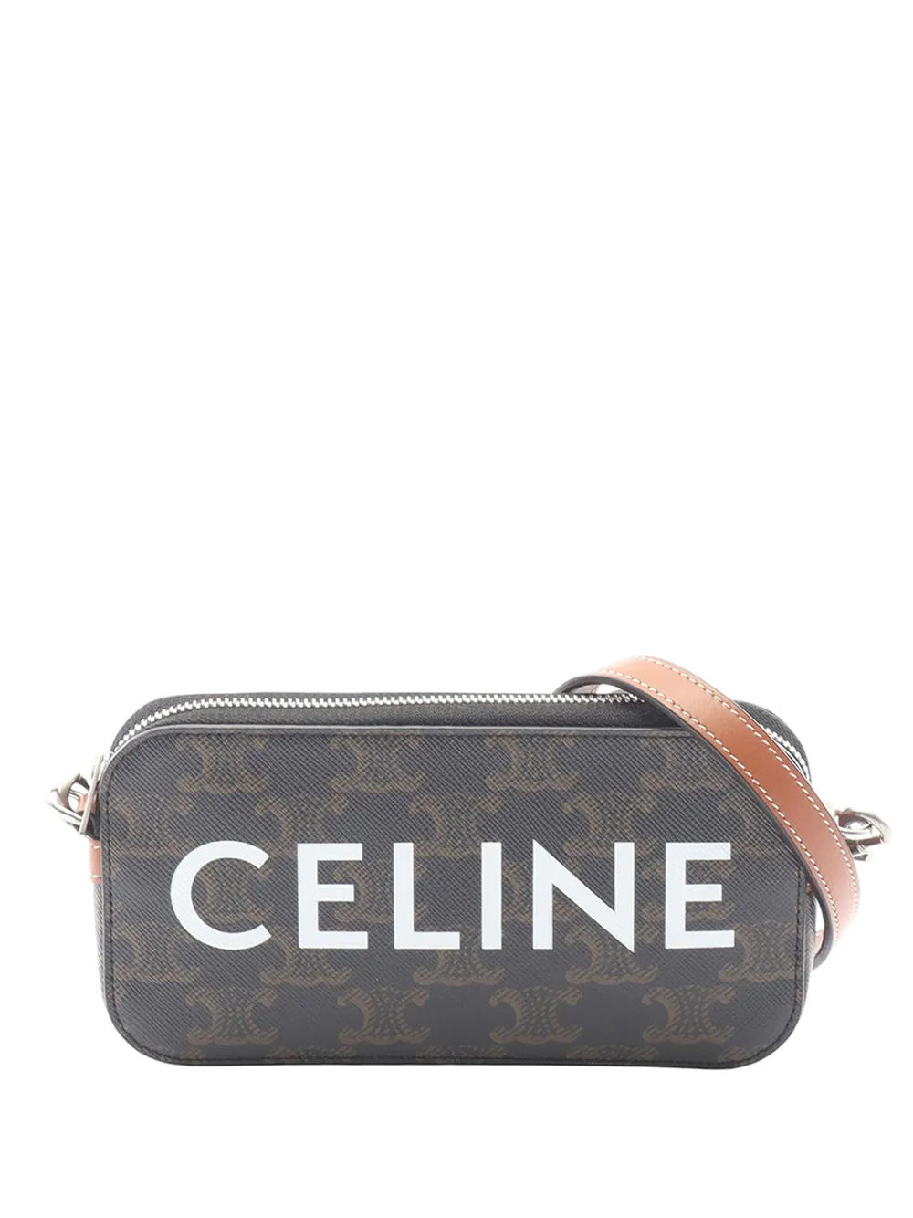 Celine Pre-Owned Borsa a tracolla Horizontal Pouch in tela cerata Triomphe con logo 2018-2026 - Marrone