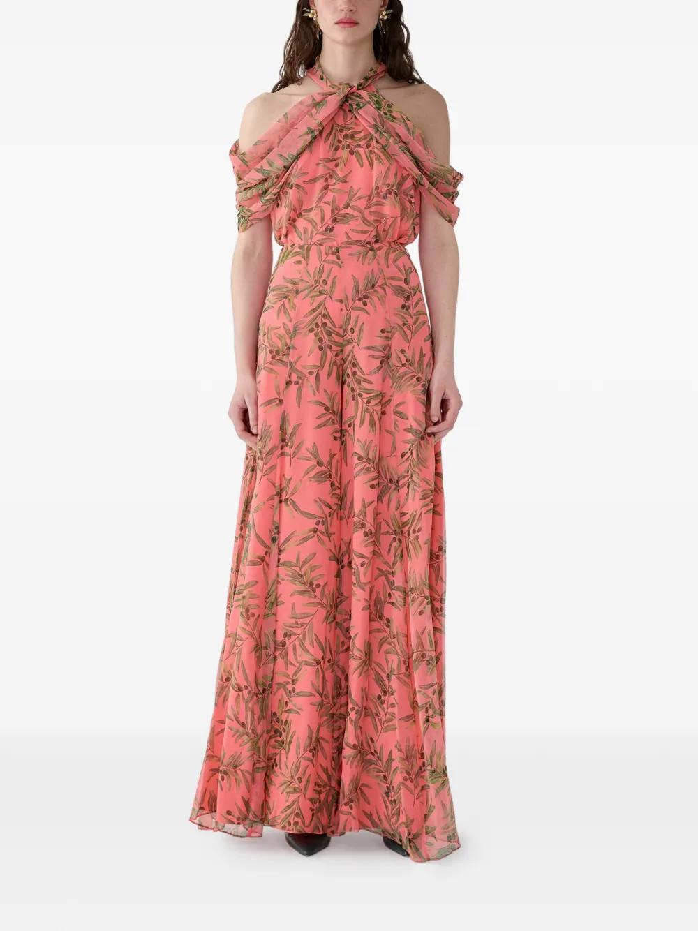 Carolina Herrera Haltertop met olijftakprint Roze