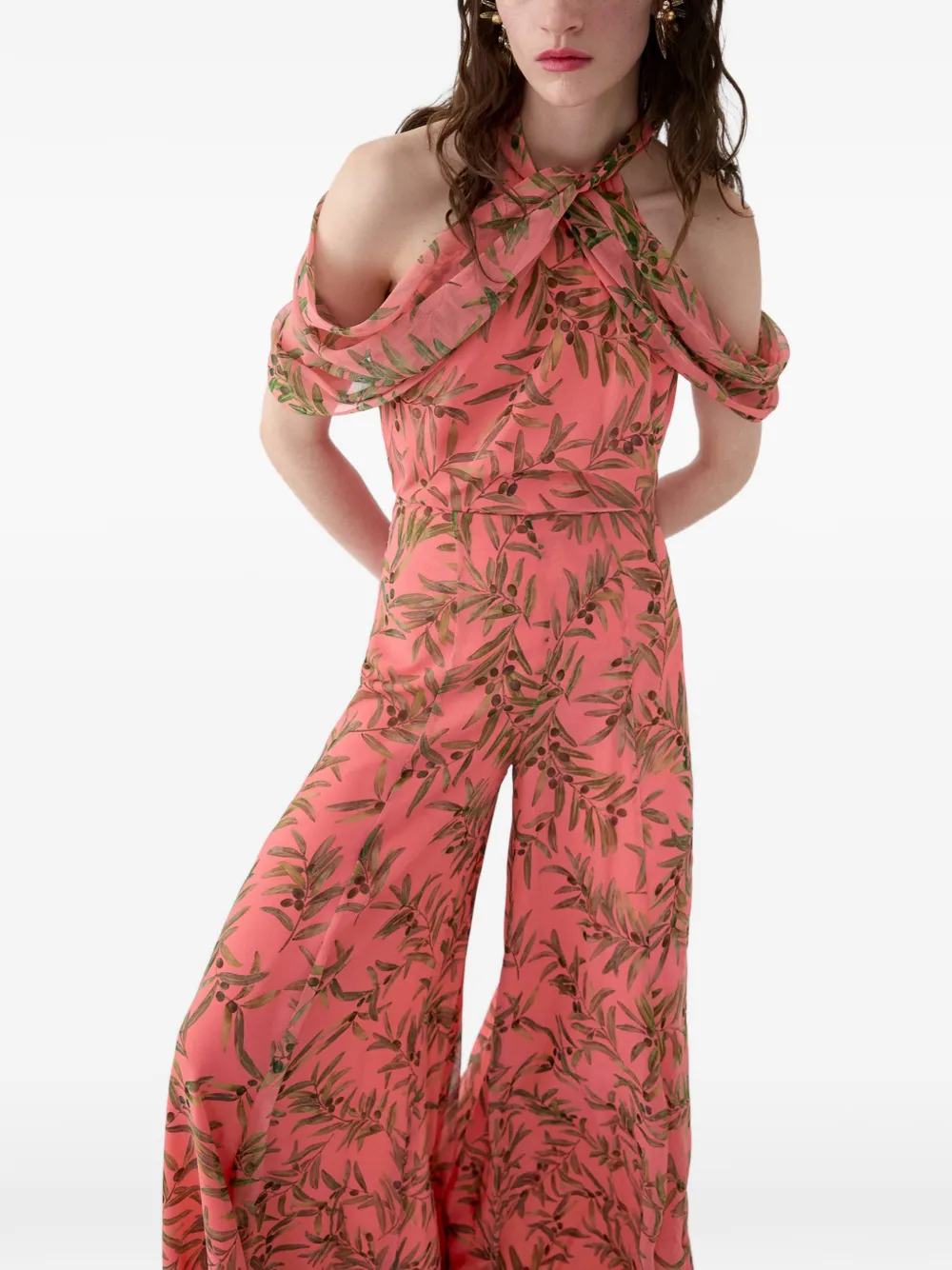 Carolina Herrera Haltertop met olijftakprint Roze
