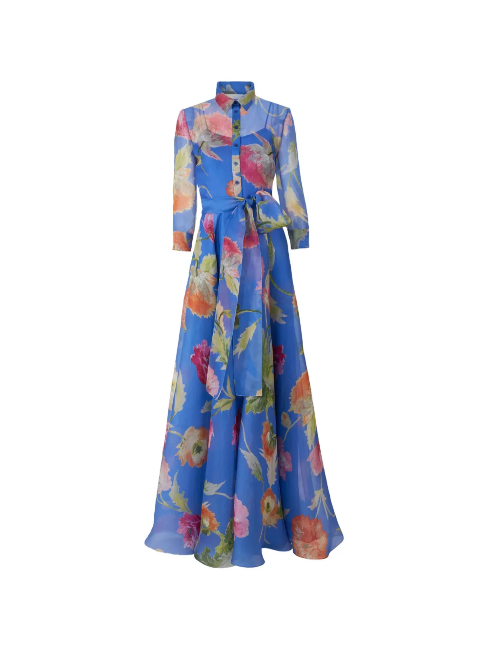 Carolina Herrera Poppy-print organza trench gown - Blu