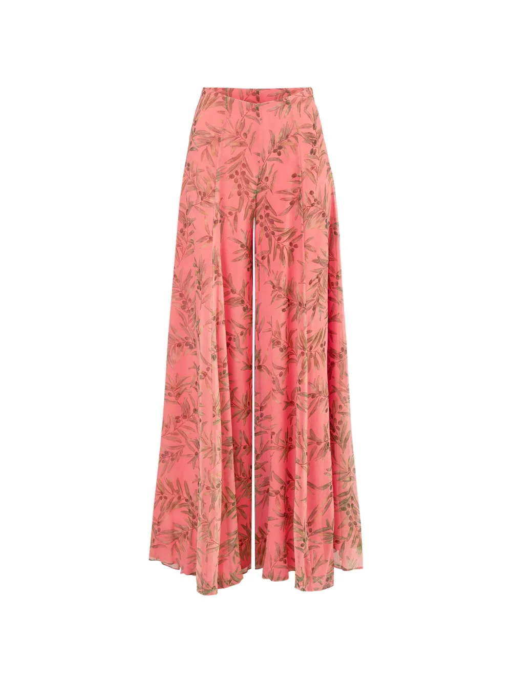Carolina Herrera olive branch-print extra-wide leg Iris pants - Arancione