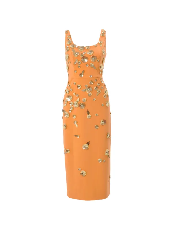 open lace back dress Carolina Herrera Hot Pink and Orange Silk Midi Dress with Front Knot D   Sellier