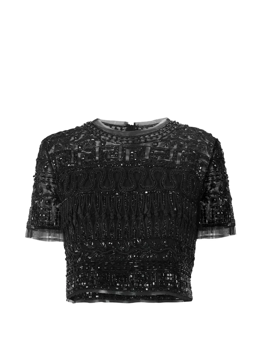 Carolina Herrera embroidered tulle cropped top - Nero